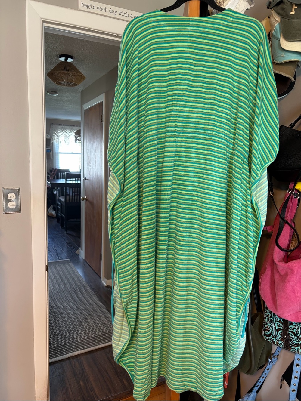 Free Poeple Green Striped V-Neck Terry Dress/coverup. Size M/L. - Picture 6 of 7